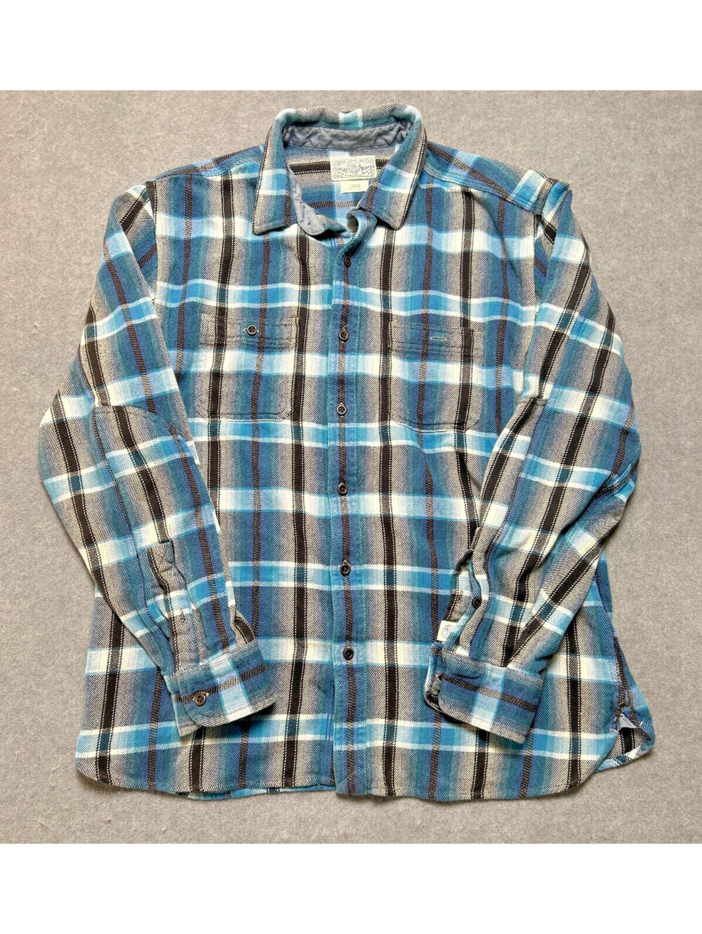 Lucky Brand Plaid Flannel Shirt Mens Large Blue Black Button Front Long Sleeve